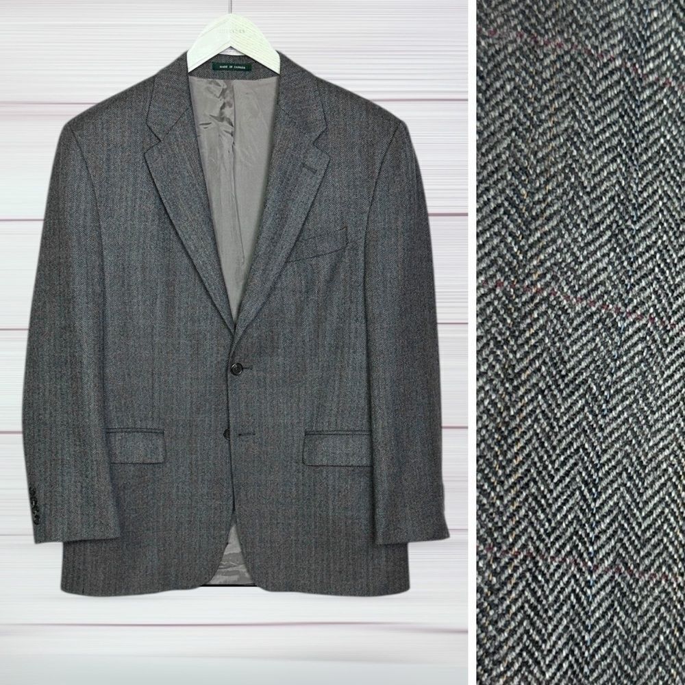Lauren Ralph Lauren Sport Coat Blazer Gray Wool Herringbone size 41R Vintage